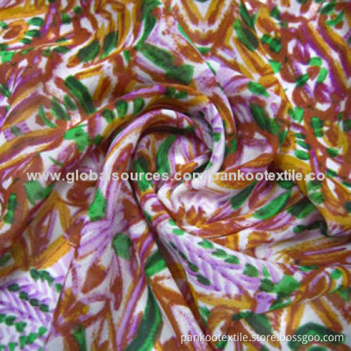 150D poly chiffon print fabric, 89*63", 57/58" width, 103GSM weight, soft texture for women's dress